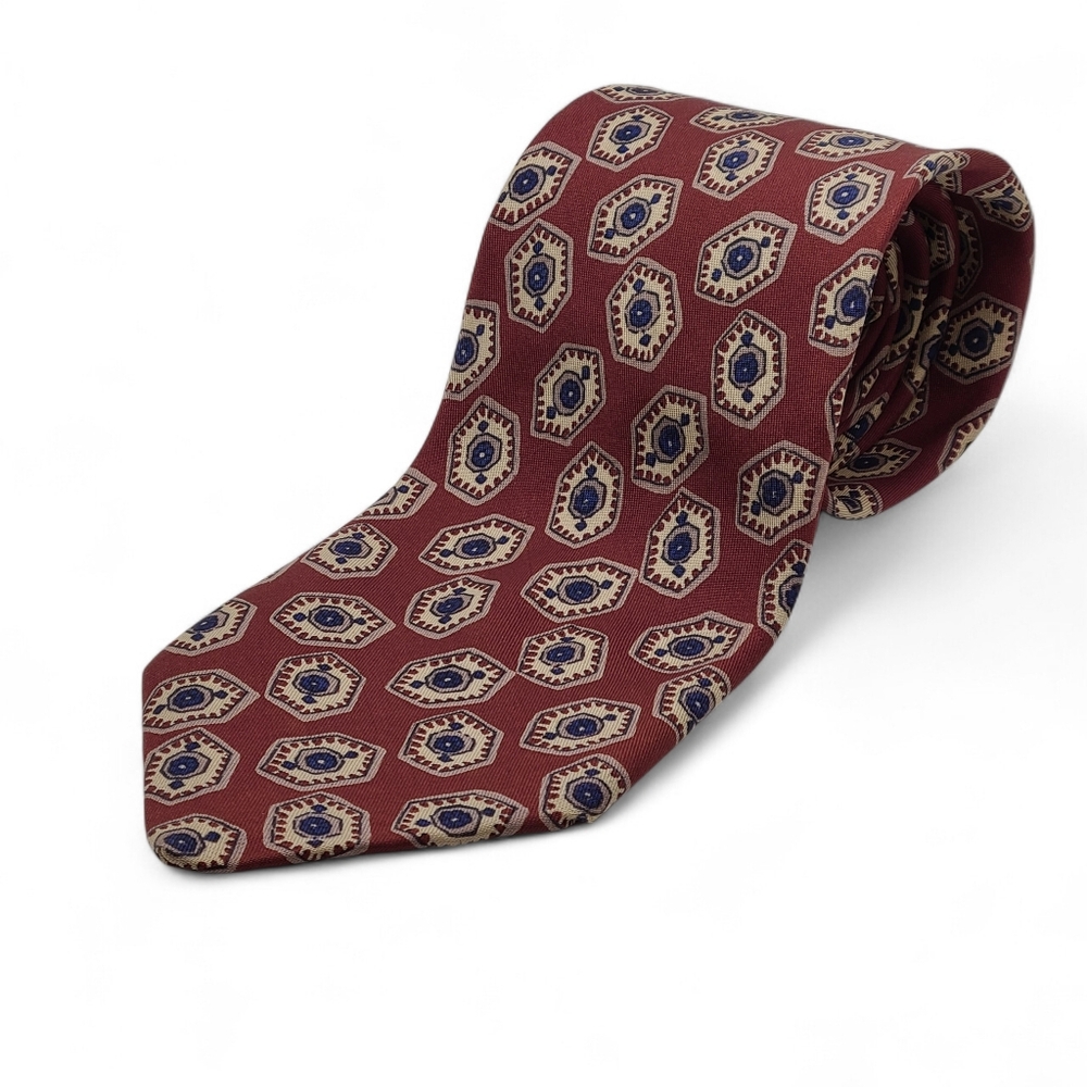 Talbott Studio | 100% Italian Silk | Burgundy Tie With Geometric Medallion Print